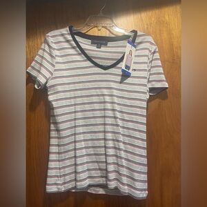 Tommy Hilfiger White and Red Striped V-Neck Tee